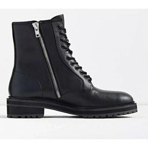 NEW Urban Outfitters Men's Black Leather Utility Combat Boots 12
